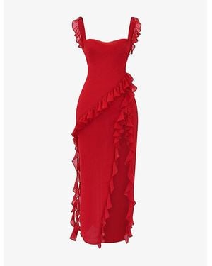 House Of Cb Ariela Ruffle-Trim Woven Maxi Dress - Purple