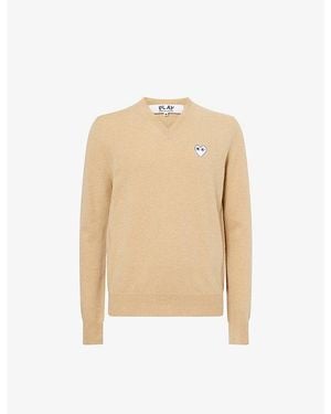 COMME DES GARÇONS PLAY Heart-Embroidered Knitted Wool Jumper - Natural