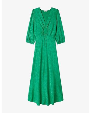Sandro Jacquard Floral-Motif Woven Maxi Dress - Green