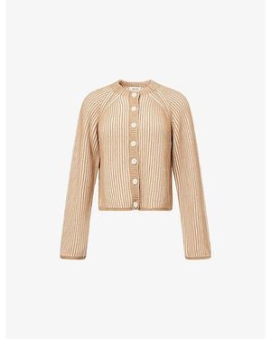 ME+EM Contrast Rib-Knit Cotton Cardigan - Natural