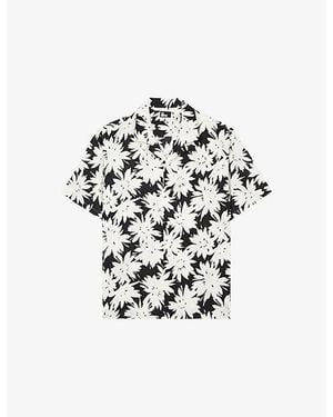 The Kooples Floral-Print Short-Sleeve Woven Shirt - White