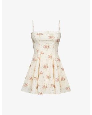 House Of Cb Dolly Floral-Print Stretch-Cotton Flared Mini Sundress Xs (A-C Cup) - Natural