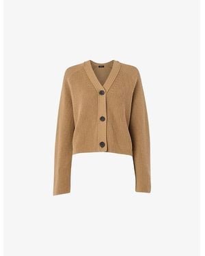 Whistles Nala V-Neck Ribbed-Knit Cotton Cardigan - Natural