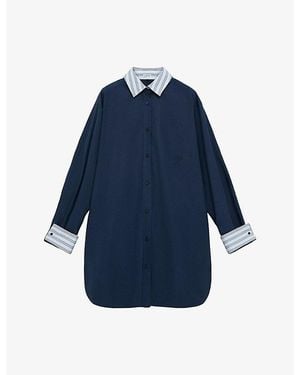 Loewe Logo-Embroidered Cotton Shirt Dress - Blue