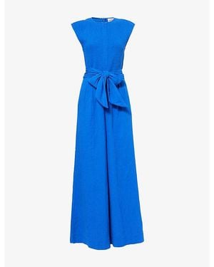 ME+EM Wide-Leg Smocked Cotton-Cheesecloth Jumpsuit - Blue