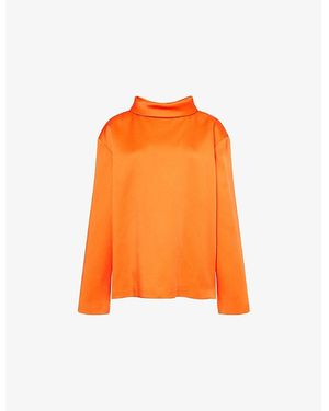 Carven High-Neck Relaxed Satin Blouse - Orange