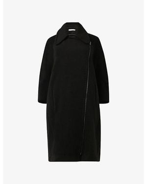 eem Boxy Wool-Blend Biker Coat - Black