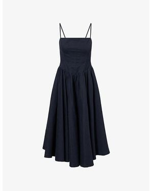 L.A-Space Corseted Square-Neck Cotton Midi Dress - Blue