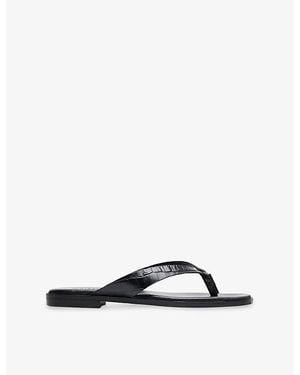 Whistles Croc Embossed Leather Flip-Flops - Black