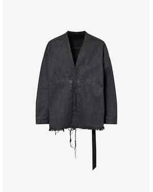 Rick Owens Lido Larry Raw-Hem Coated-Denim Shirt - Black
