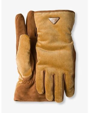 Prada Logo-Patch Corduroy Gloves - Metallic