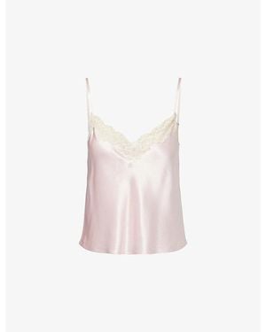 Reformation Teddy Lace-Trim Silk Top - Pink