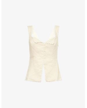 Reformation Viola Crotchet-Trim Linen Top - White