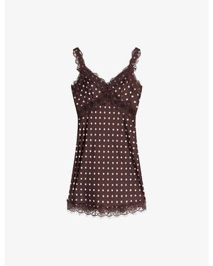 OMNES Allie Star-Print Lace-Trim Satin Mini Dress - Brown