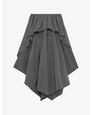 Loewe Checked Drape-Detail Woven Midi Skirt - Grey