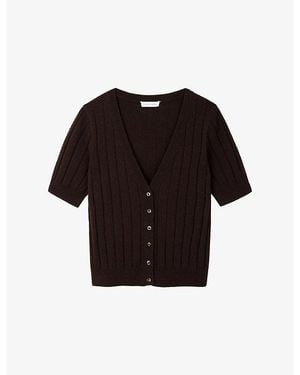 The White Company Short Sleeve Ribbed Wool-Blend Cardigan - Black