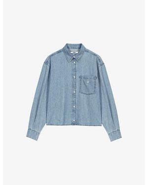 Maje Logo-Plaque Boxy-Fit Denim Shirt - Blue