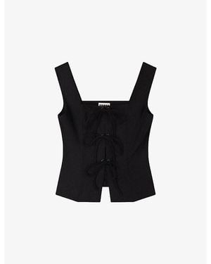 OMNES Oprah Lace-Up Linen-Blend Top - Black
