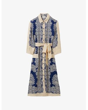 Claudie Pierlot Printed Long-Sleeve Woven Maxi Dress - Blue