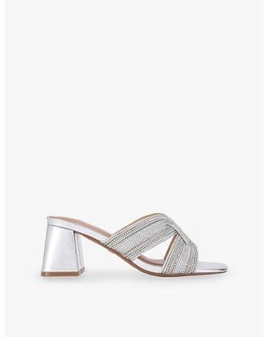 KG by Kurt Geiger Pose Crystal And Pearl-Embellished Woven Heeled Mules - White