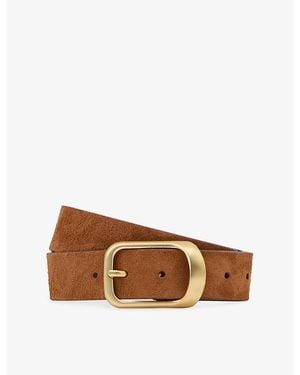 Reiss Evie Curved-Buckle Suede Belt - Brown