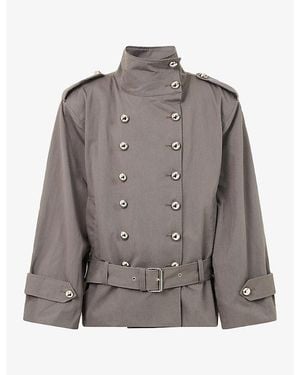 Jaded London Irina Structured Belted Short Cotton-Blend Trench Coat - Gray