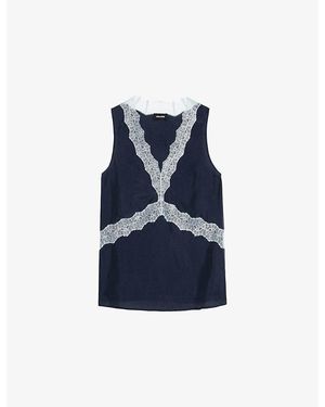 Zadig & Voltaire Tasao Lace-Trim Silk Top - Blue