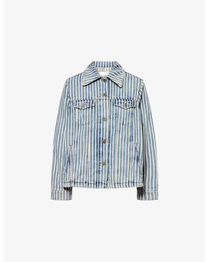 Ganni Striped Denim Jacket - Blue