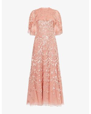 Needle & Thread Freya Cape Tulle Ankle Gown - Pink