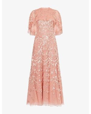 Needle & Thread Freya Cape Tulle Ankle Gown - Pink
