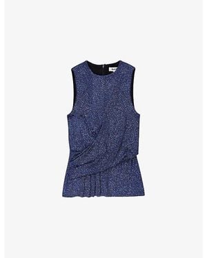 Ro&zo Sparkle Drape-Front Stretch-Woven Top - Blue