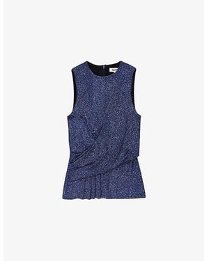 Ro&zo Sparkle Drape-Front Stretch-Woven Top - Blue