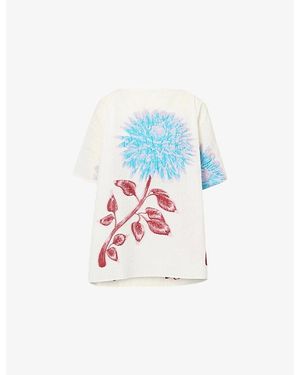 Dima Ayad Ivory/ Plisse Floral Jacquard Blouse - White