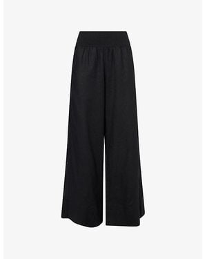 ME+EM Shirred Waist Wide-Leg Linen-Blend Trousers - Black