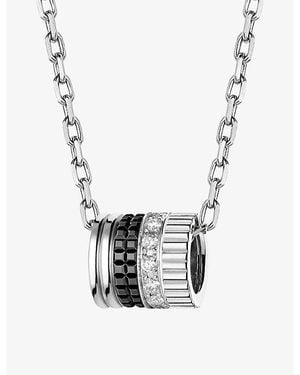 Boucheron Quatre Edition 18Ct- Ceramic And 0.17Ct Diamond Pendant Necklace - White