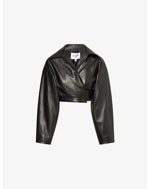 Alaïa Noir Spiral Cropped Leather Jacket - Black