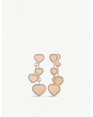 Chopard X 007 Happy Hearts Golden Hearts 18Ct Rose- And 0.31Ct Diamond Earrings - Metallic