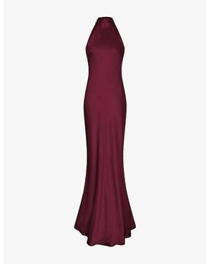 OMNES Milos High-Neck Satin Maxi Dress - Red