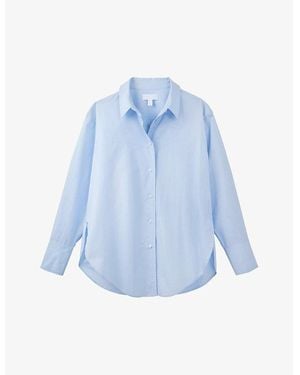 The White Company Curved-Hem Oversized Cotton-Poplin Shirt - Blue
