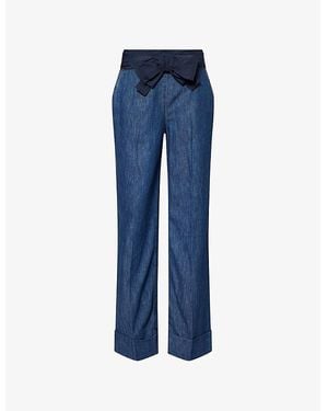 Valentino Garavani Bow-Embroidered Wide-Leg Denim Jeans - Blue