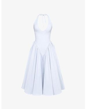 House Of Cb Marilyn Halter Stretch-Cotton Midi Dress - Blue