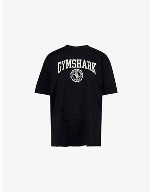 GYMSHARK Collegiate Graphic Oversized Cotton-Jersey T-Shirt - Black