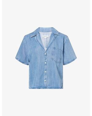 GOOD AMERICAN Short-Sleeve Camp-Collar Denim Shirt - Blue