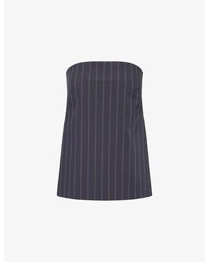 St. Agni Rouleau Strapless Rouleau Tie Cotton Top - Blue