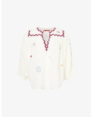 Mother Breeze Yoke Embroidered Cotton-Blend Blouse - White