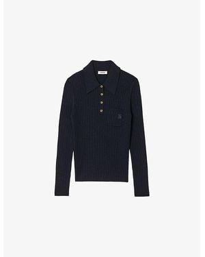 Sandro Long-Sleeved Polo-Collar Knitted Jumper - Blue