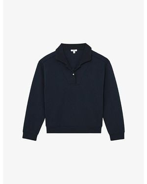 Reiss Bella Button-Neck Stretch-Jersey Sweatshirt - Blue