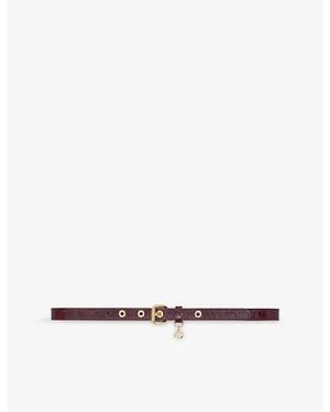 Maje Logo-Charm Crocodile-Embossed Leather Belt - White