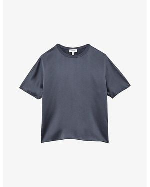 Reiss Lena Short-Sleeve Silk Top - Blue