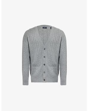 dunhill V-Neck Cable-Knit Regular-Fit Cashmere Cardigan - Grey